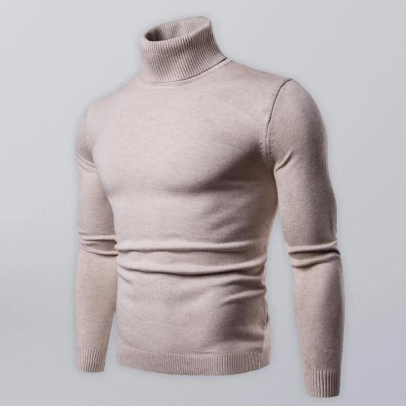 Wool Thick Knitted Turtleneck Men Sweater Hooded Caped Shawl Collar