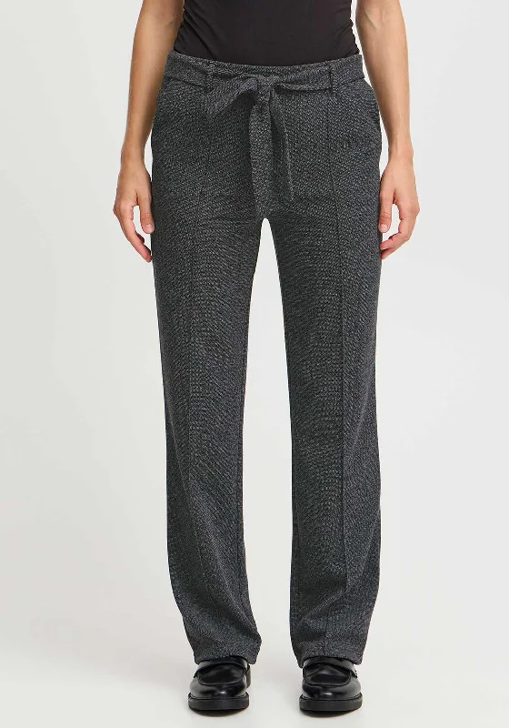 b.young Rowan Belted Slim Leg Trousers, Black Melange Trousers Solid Black
