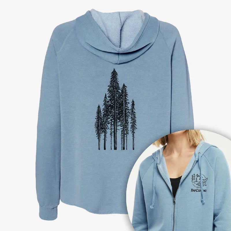 Coastal Redwoods - Women's Cali Wave Zip-Up Sweatshirt Hoodie with Hem Drawcord Adjustable Customizable