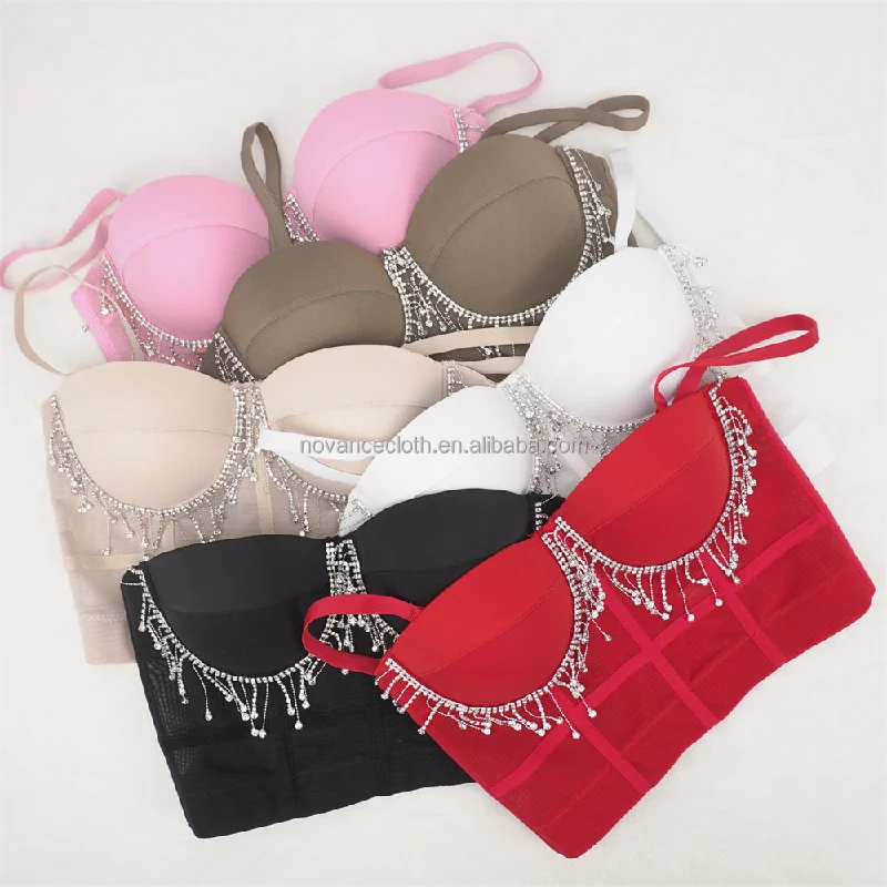 NOVANCE tops de mujer de moda 2022 sexy hot girls suspenders diamond fringed white crop top short slim camisoles Houndstooth Herringbone Solid