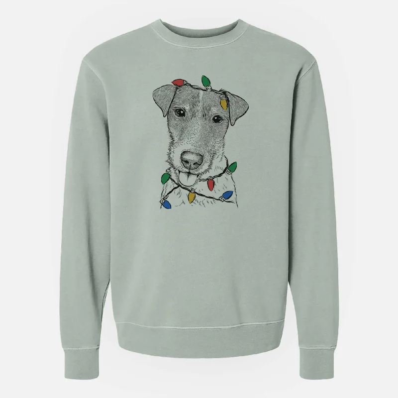 Christmas Lights Rider the Parson Russell Terrier - Unisex Pigment Dyed Crew Sweatshirt Hoodie with Full-Zip Functional Layering
