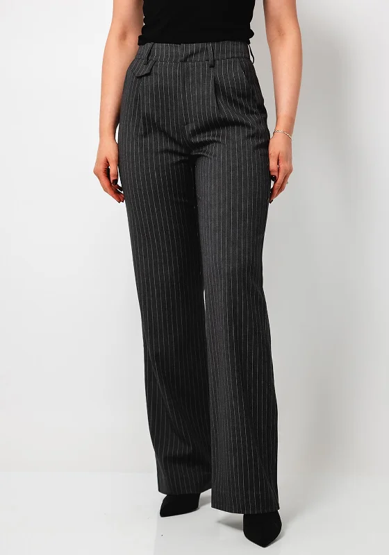 Esqualo Pinstripe Wide Leg Trousers, Dark Grey Trousers Bestseller Popular