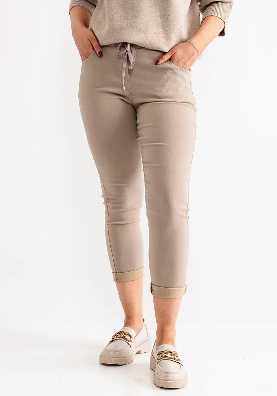 D.e.c.k by Decollage Drawstring Waist Slim Leg Trouser, Taupe Trousers Floral Bohemian