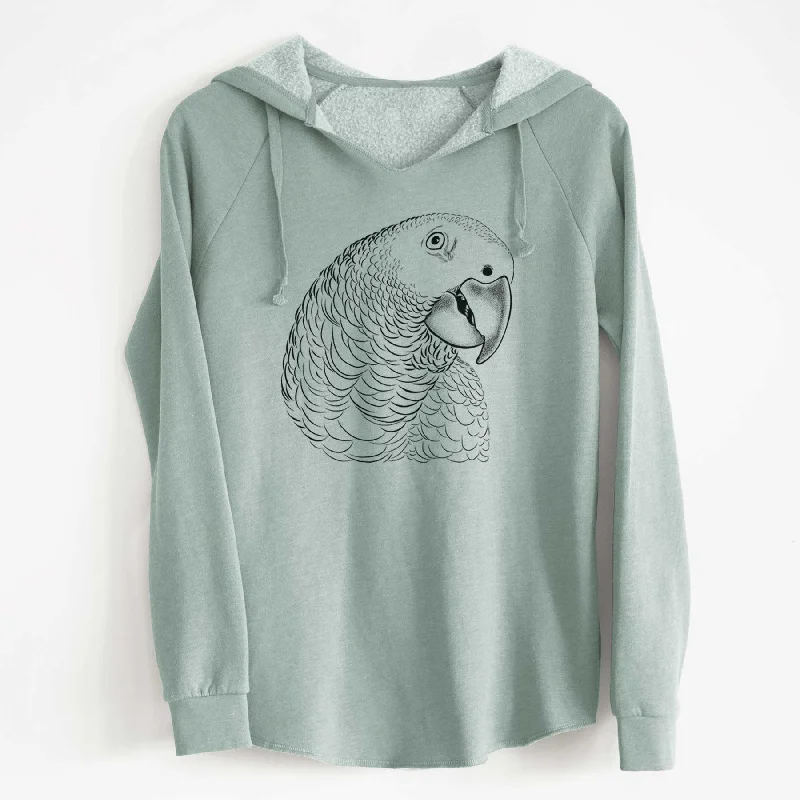 African Grey Parrot - Cali Wave Hooded Sweatshirt Hoodie with Hem Lace Feminine Delicate