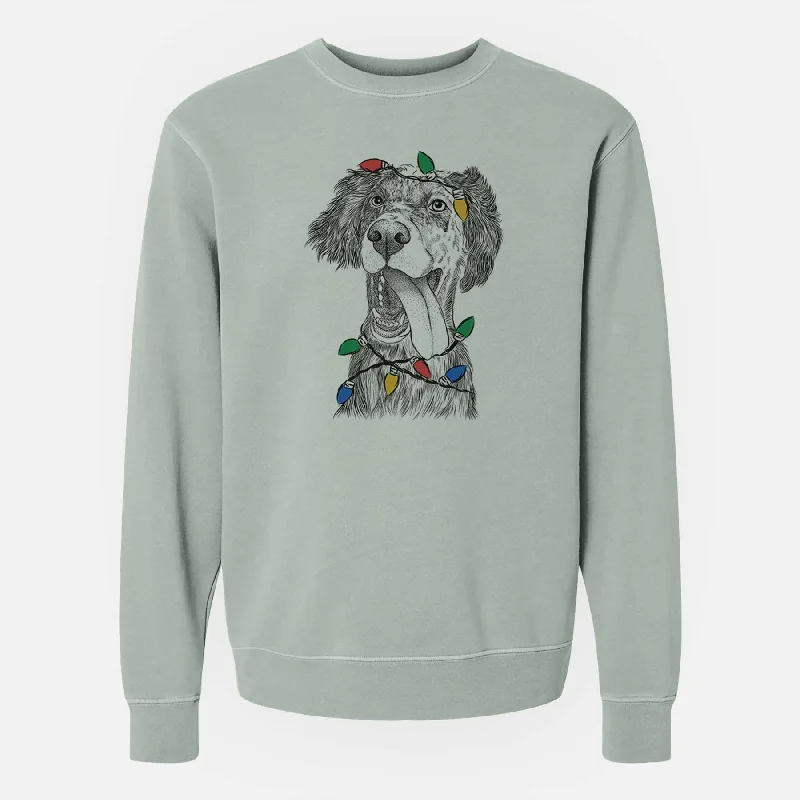 Christmas Lights Renly the English Setter - Unisex Pigment Dyed Crew Sweatshirt Hoodie with Back Slit Movement Comfort
