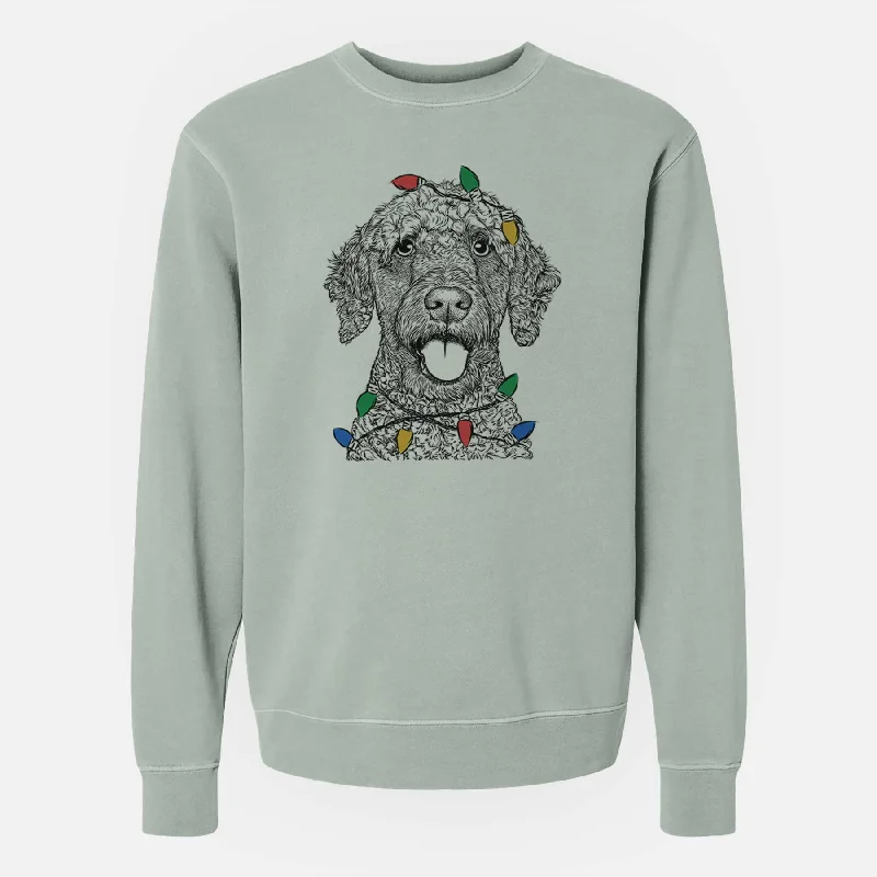 Christmas Lights Reina the Spanish Water Dog - Unisex Pigment Dyed Crew Sweatshirt Hoodie with Ribbed Neckline Snug Warm