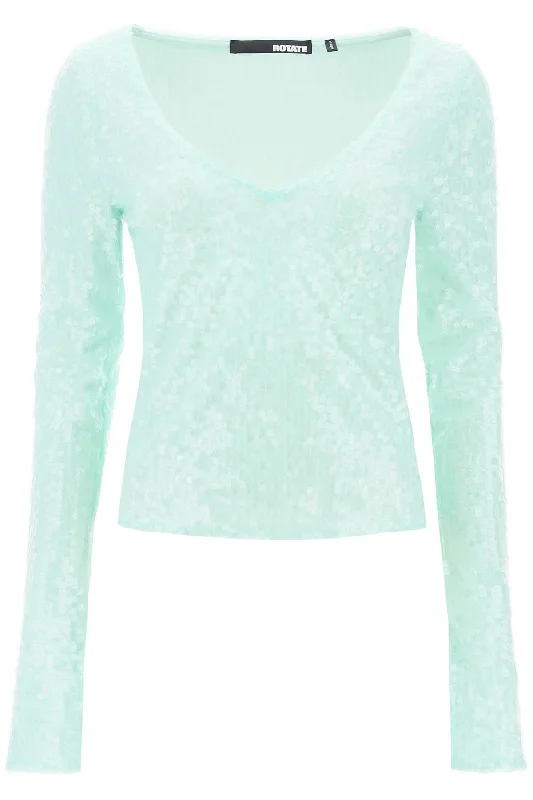 sequin-covered crop top 1125761170 Gossamer Green Zippered Buttoned Snapped