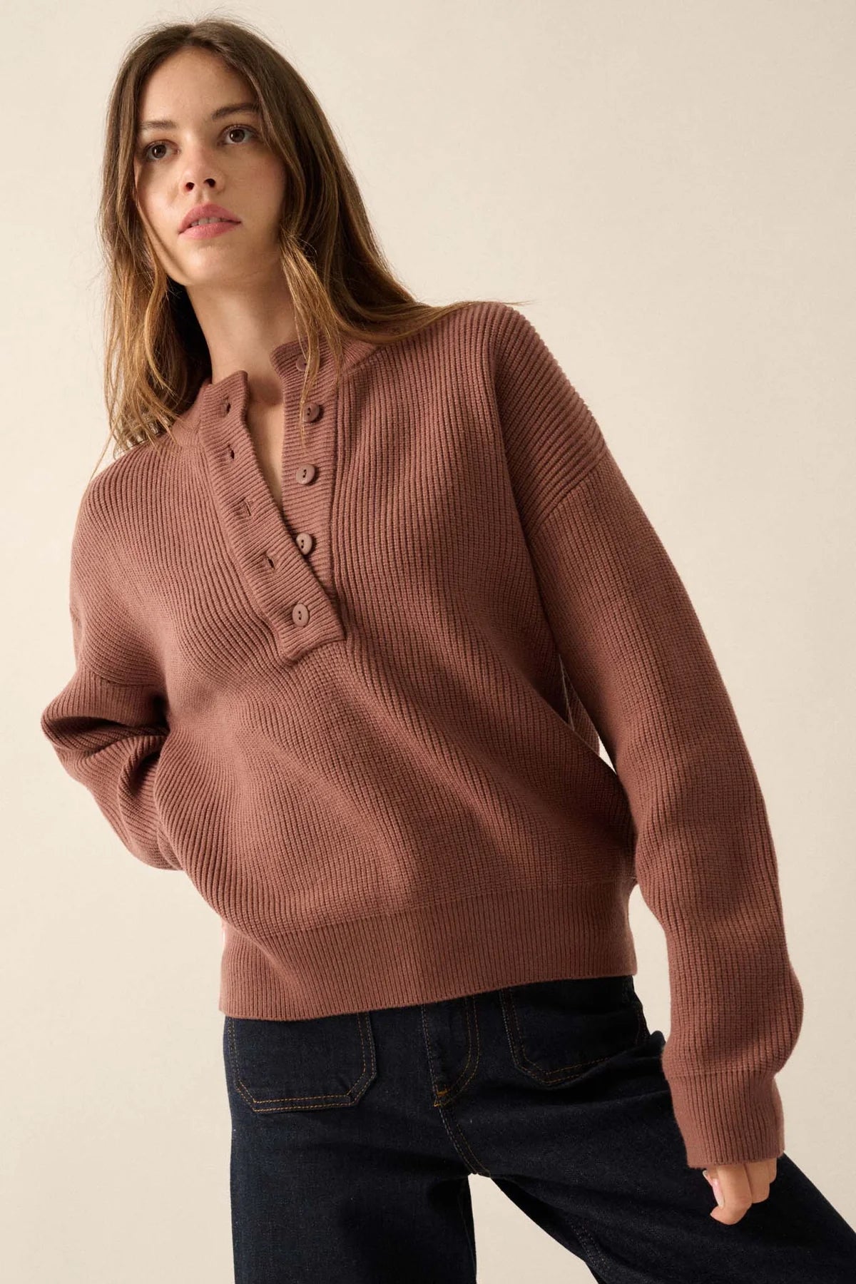 henley button sweater Turtle Neck Boat Neck Asymmetrical Neck