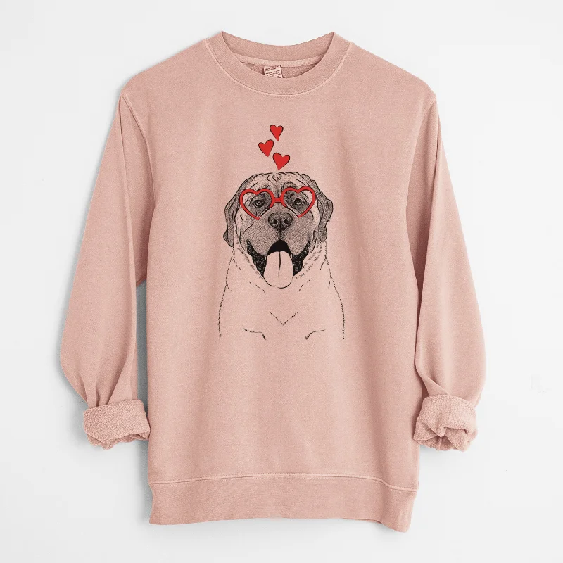 Valentine Remmie the English Mastiff - Unisex Pigment Dyed Crew Sweatshirt Hoodie with Print Artistic Unique