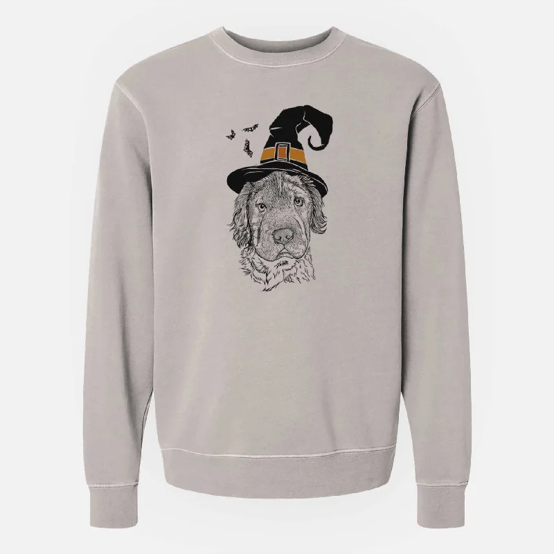 Witch Rex the Mini Hippo - Unisex Pigment Dyed Crew Sweatshirt Hoodie with Bell Sleeves Flared Feminine
