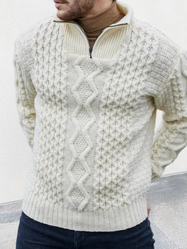 Long Sleeve Cable Turtleneck Men Sweater Mesh Blend Leather Blend Suede Blend