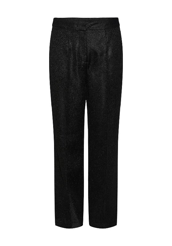 Y.A.S Deleya Glitzy High Rise Straight Leg Trouser, Black Trousers Plaid Checkered