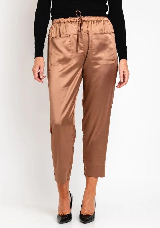 Malissa J Satin Jogger Style Trouser, Caramel Trousers Bootcut Casual