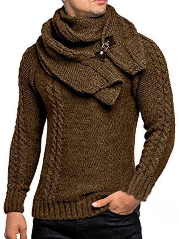 Scarf Twist Knitted Men Pullover Sweater Modern Contemporary Chic