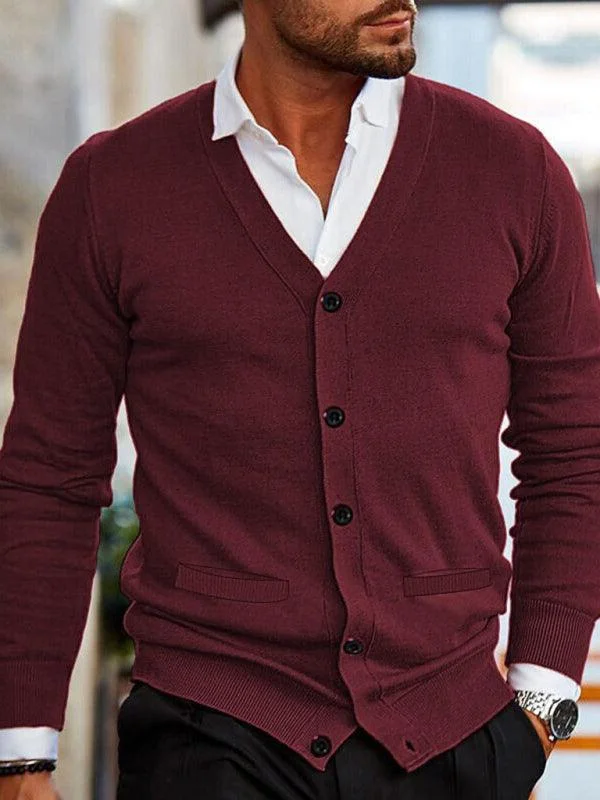 V-Neck Men Cardigan Sweater Embroidered Appliqued Beaded