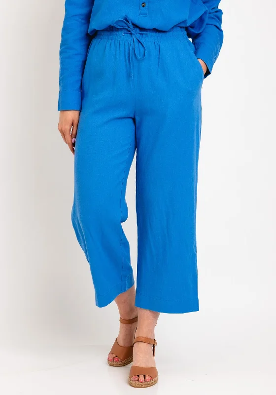 Freequent Lava Linen Cropped Trousers, Nebulas Blue Cropped Trousers Casual Linen