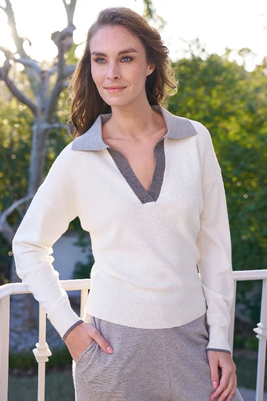 contrast polo sweater Silk Blend Satin Velvet