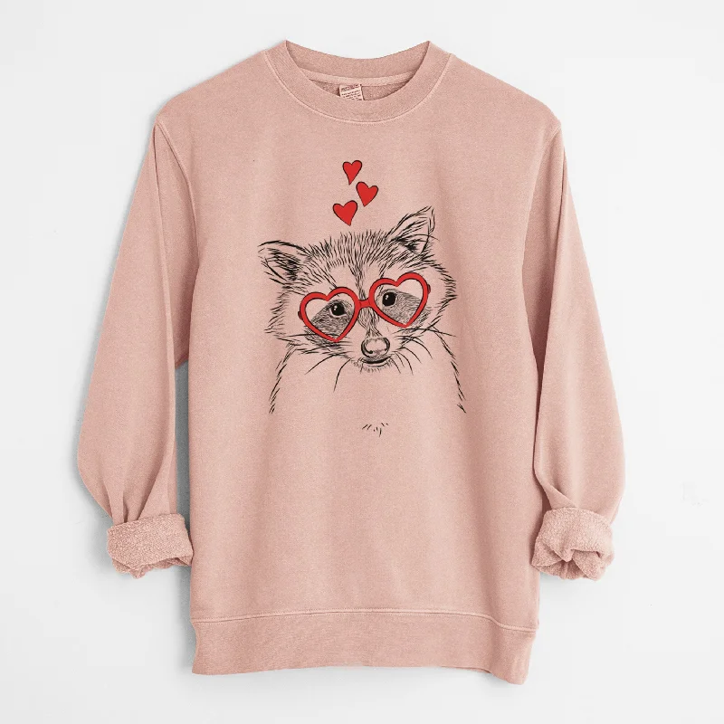Valentine Randy the Raccoon - Unisex Pigment Dyed Crew Sweatshirt Hoodie with Pastel Soft Subtle