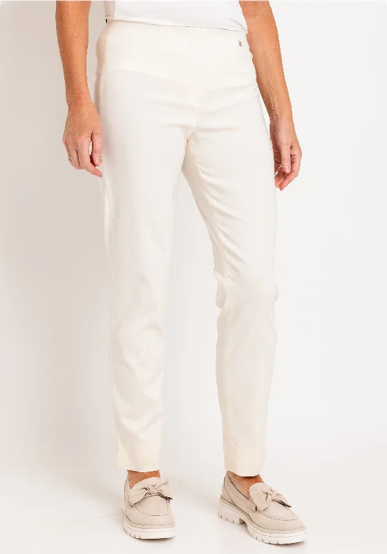 Robell Marie Full Length Slim Leg Trousers, Cream Trousers Summer Linen