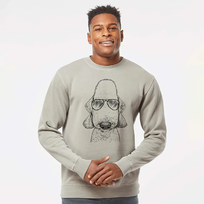 Aviator Remington the Bedlington Terrier - Unisex Pigment Dyed Crew Sweatshirt Hoodie with Drop Shoulder Relaxed Streetwear