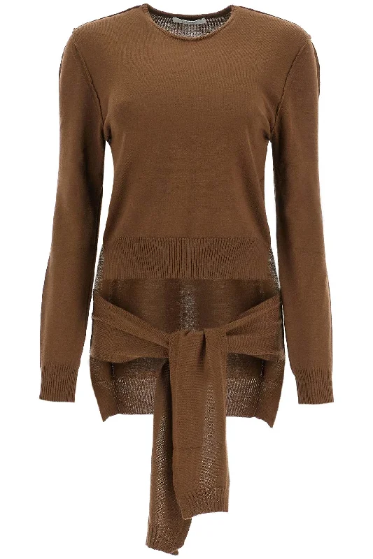 Knit Sweater With Tieable Welt Pockets Slit Pockets Flap Pockets