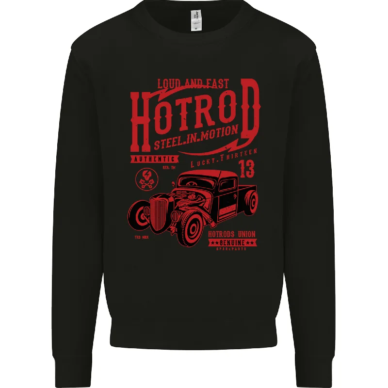 Hotrod Steel in Motion Hot Rod Dragster Car Mens Sweatshirt Jumper Hoodie with Tie-Dye Psychedelic Retro