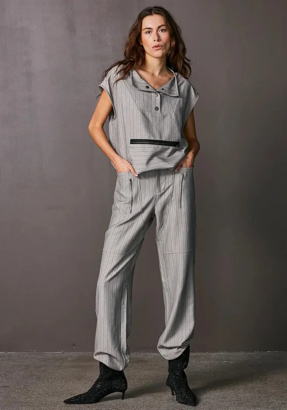 NU Denmark Vita Fine Stripe Trousers, Grey Trousers Elastic Waist Soft