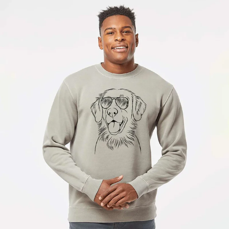 Aviator Raisin the Flat Coated Retriever - Unisex Pigment Dyed Crew Sweatshirt Hoodie with Button Placket Classic Preppy
