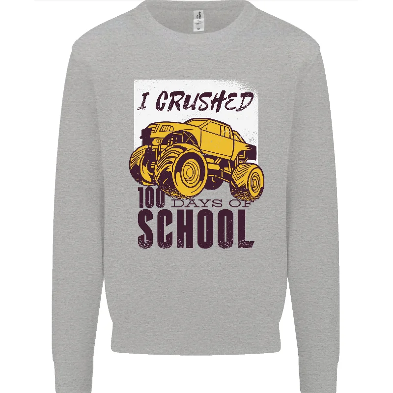 I Crushed 100 Days of School Monster Truck Mens Sweatshirt Jumper Hoodie with Ribbed Neckline Snug Warm