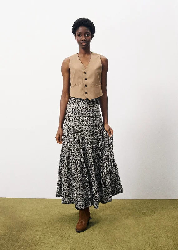 Skirt Inc-24003 Audrey Flora-Chocolate casual skirt length