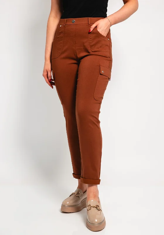 Leon Collection Slim Leg Cargo Trousers, Tan Trousers Essential Wardrobe