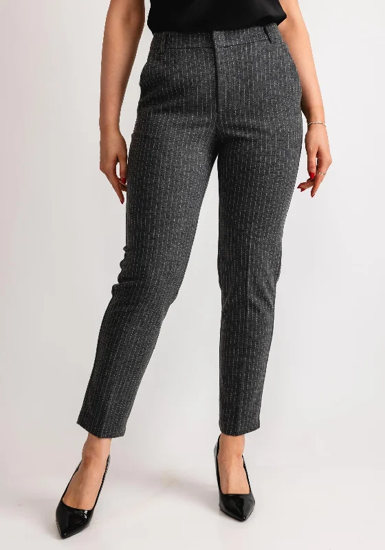 OUI Pinstripe Soft Touch Slim Leg Trousers, Grey Trousers Satin Smooth