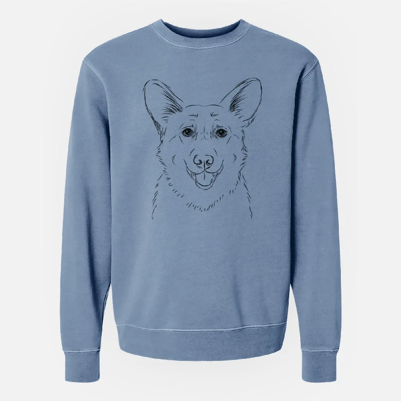 Bare Ricco the Corgi - Unisex Pigment Dyed Crew Sweatshirt Hoodie with Hem Applique Textured Unique
