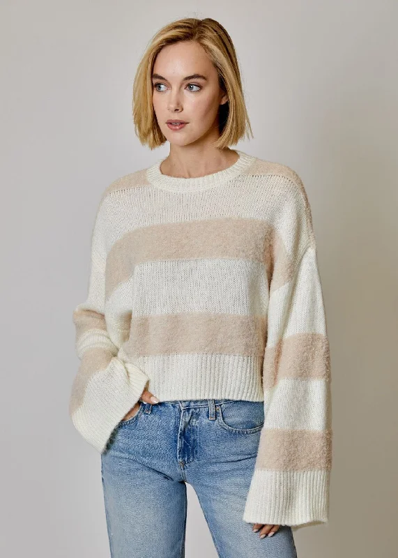 blush stripe crew sweater Embroidered Appliqued Beaded