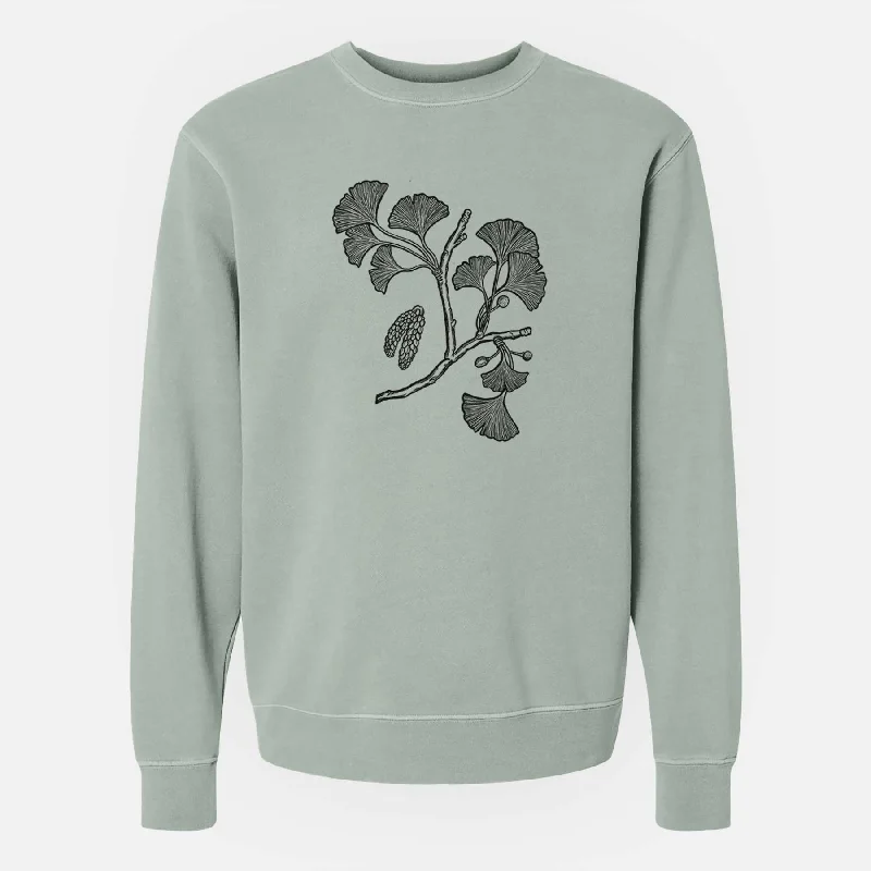 Ginkgo Biloba - Ginkgo Tree Stem with Leaves - Unisex Pigment Dyed Crew Sweatshirt Hoodie with Magnetic Closure Innovative Modern
