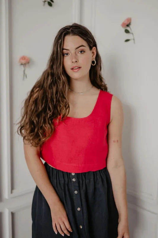 Mini linen crop top PIPPA XS Rosy Brown Layered Multi-layer Single Layer