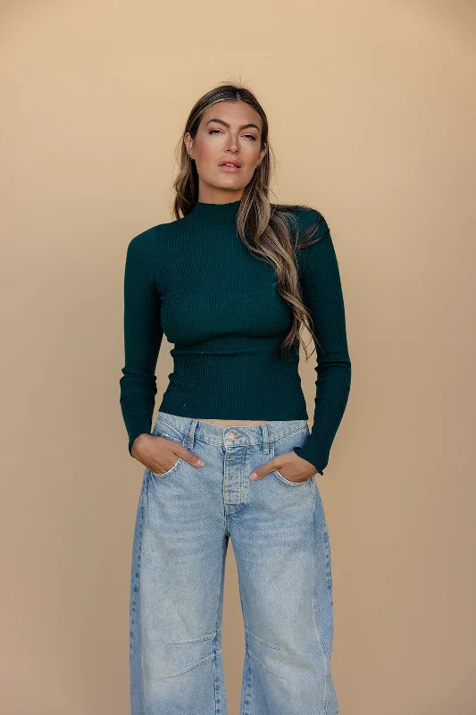 Alina Mock Neck Sweater Front Pockets Side Pockets Patch Pockets
