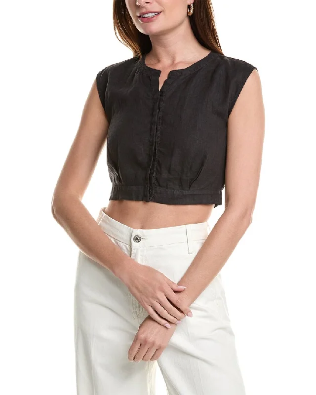 Joie Button Crop Top Summer Crop Top Casual Short Sleeve