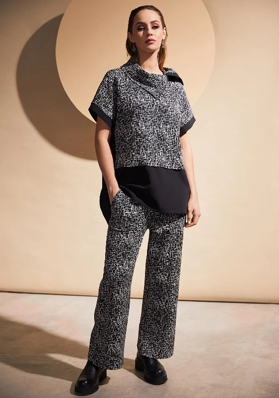 Naya Wool Mix Print Trousers, Black Trousers Lace Delicate