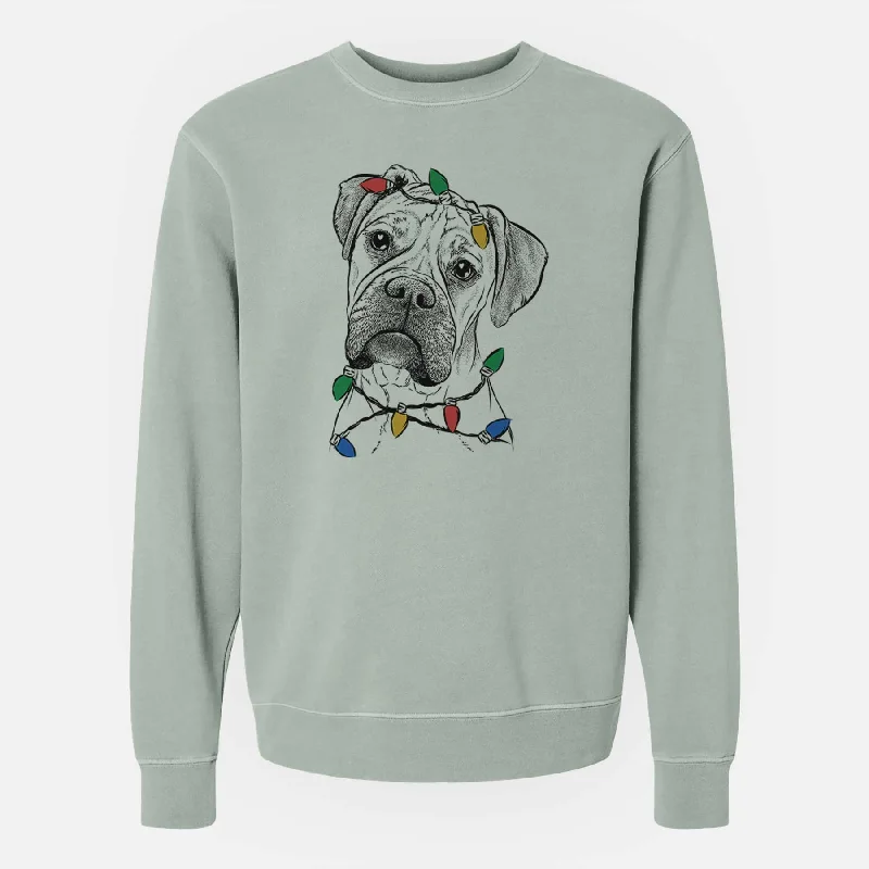 Christmas Lights Reuby the Boxer - Unisex Pigment Dyed Crew Sweatshirt Hoodie with Half-Zip Sporty Casual