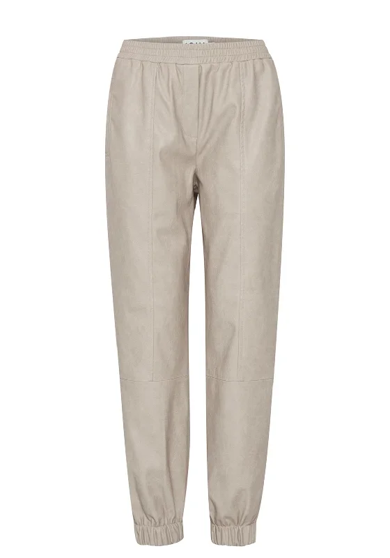 ICHI Cenobi Coated Jogger Trousers, Stone Trousers Corduroy Warm
