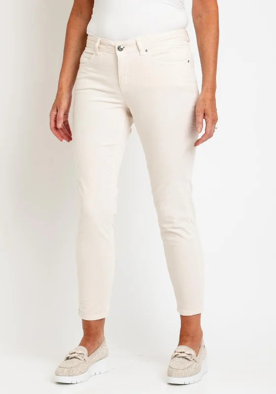 Oui Baxtor Slim Fit Corduroy Trouser, Off-White Taupe Trousers Silk Elegant