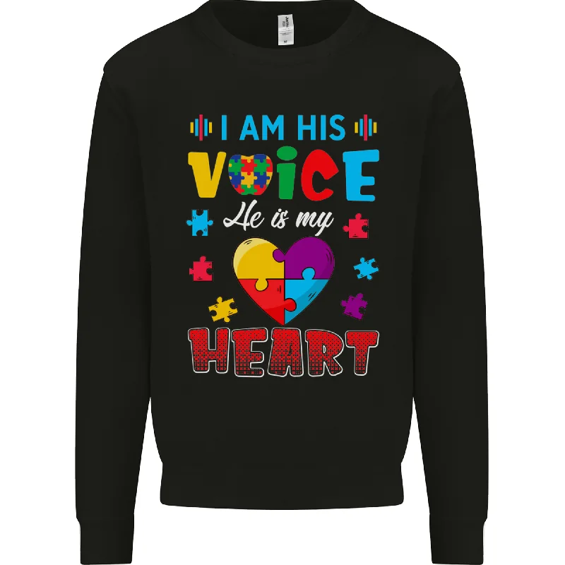 I Am His Voice He My Heart Autism Autistic Mens Sweatshirt Jumper Hoodie with Full-Zip Functional Layering