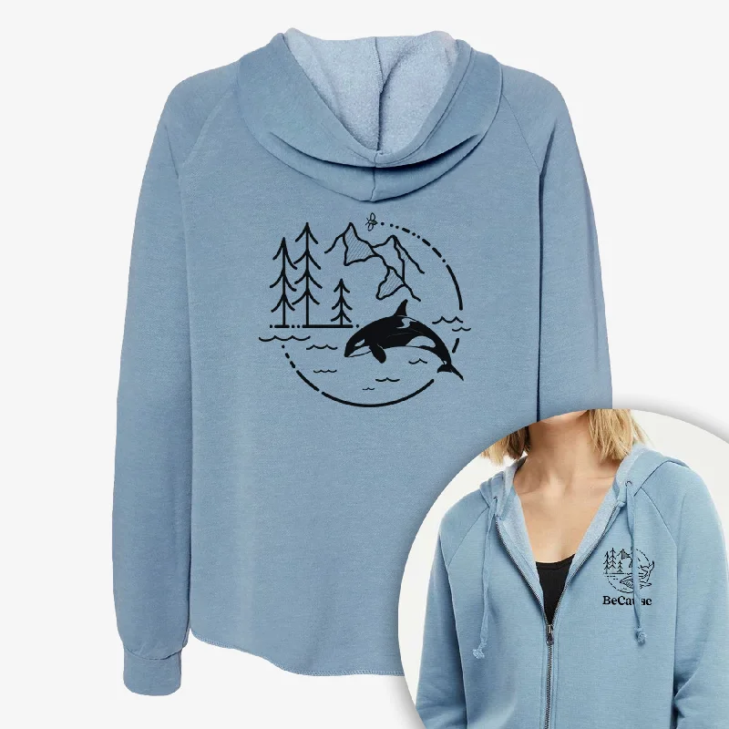It's All Connected - Orca - Women's Cali Wave Zip-Up Sweatshirt Hoodie with Puffed Sleeves Voluminous Trendy