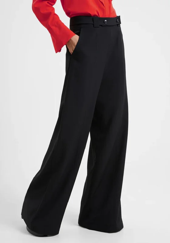 French Connection Echo Full Length Wide Leg Trouser, Black Wide Leg Loose Fit Mid Waist