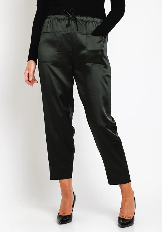 Malissa J Satin Jogger Style Trouser, Khaki Trousers Flared Retro