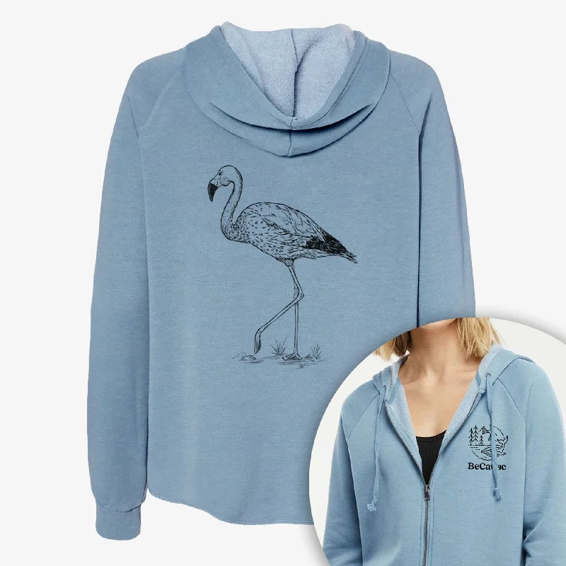 Andean Flamingo - Phoenicoparrus andinus - Women's Cali Wave Zip-Up Sweatshirt Hoodie with Lace Feminine Delicate