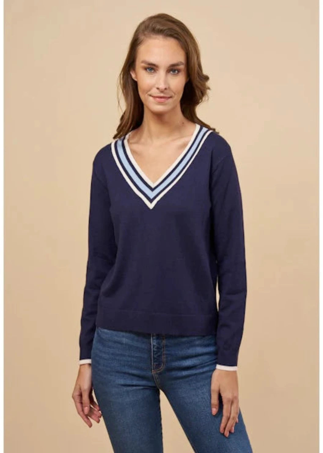 collegiate stripe v neck sweater Terry Blend Velvet Blend Canvas Blend