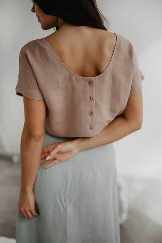 Linen crop top with buttons LISA S Cotton Candy Boxy Fit Fitted Loose