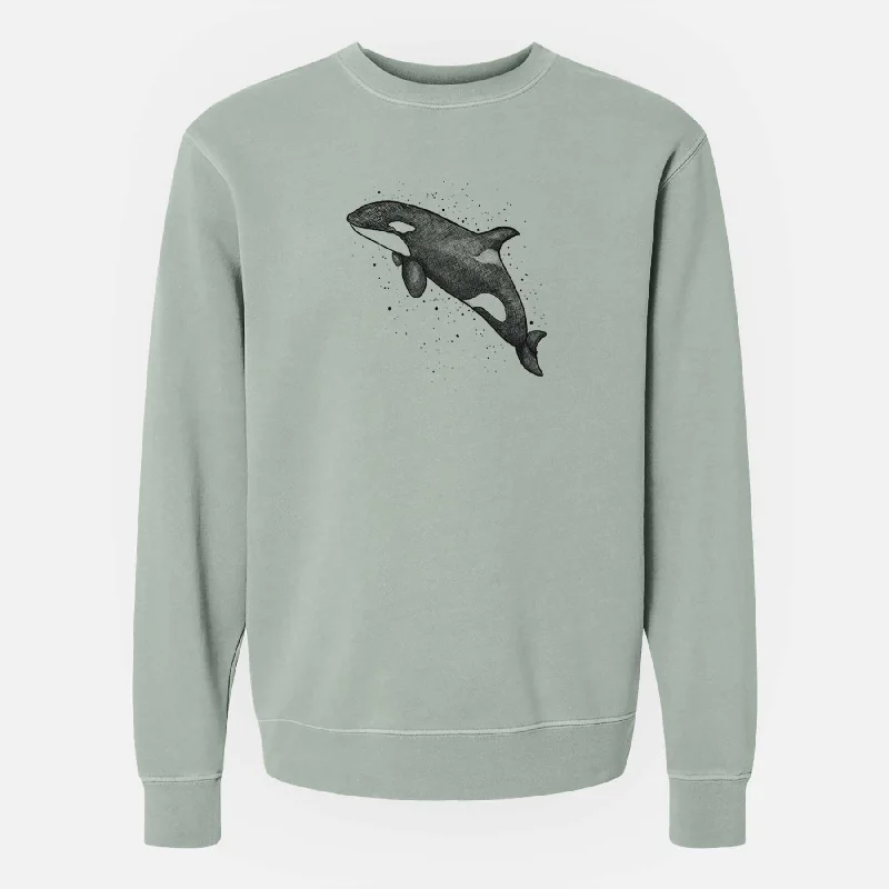 Orca Whale - Unisex Pigment Dyed Crew Sweatshirt Hoodie with Front Slit Layering Stylish